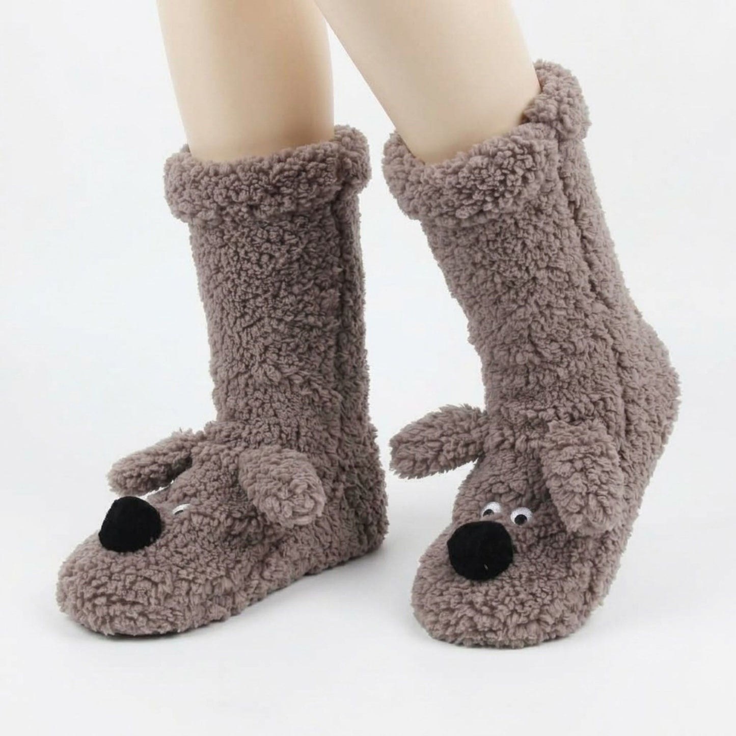 Fuzzy Dog Slipper Socks with 3D Ears US 5-10.5