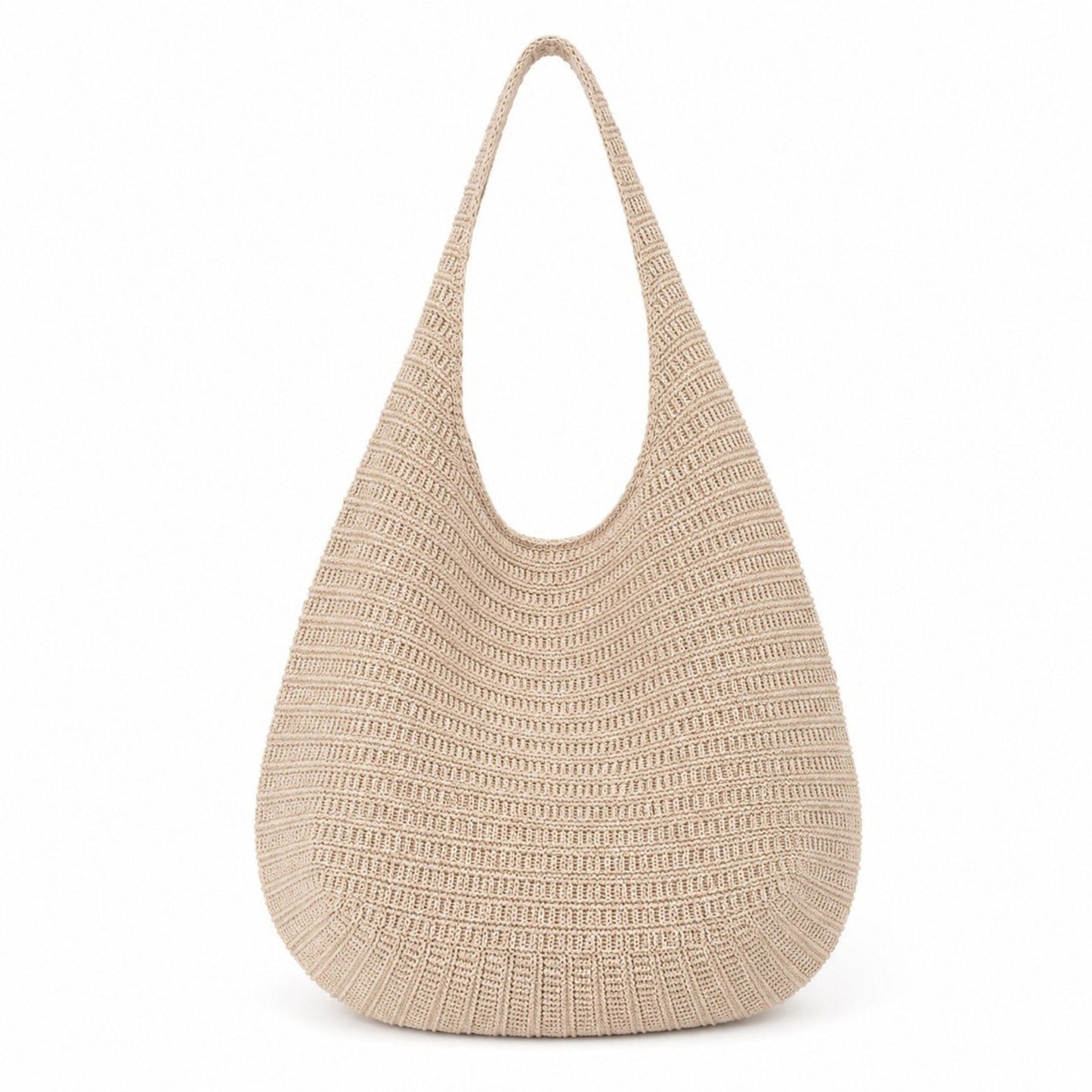 Knit Hobo Shoulder Bag with Slouchy Shape Textured Crochet Look and Wide Strap for Casual Carry