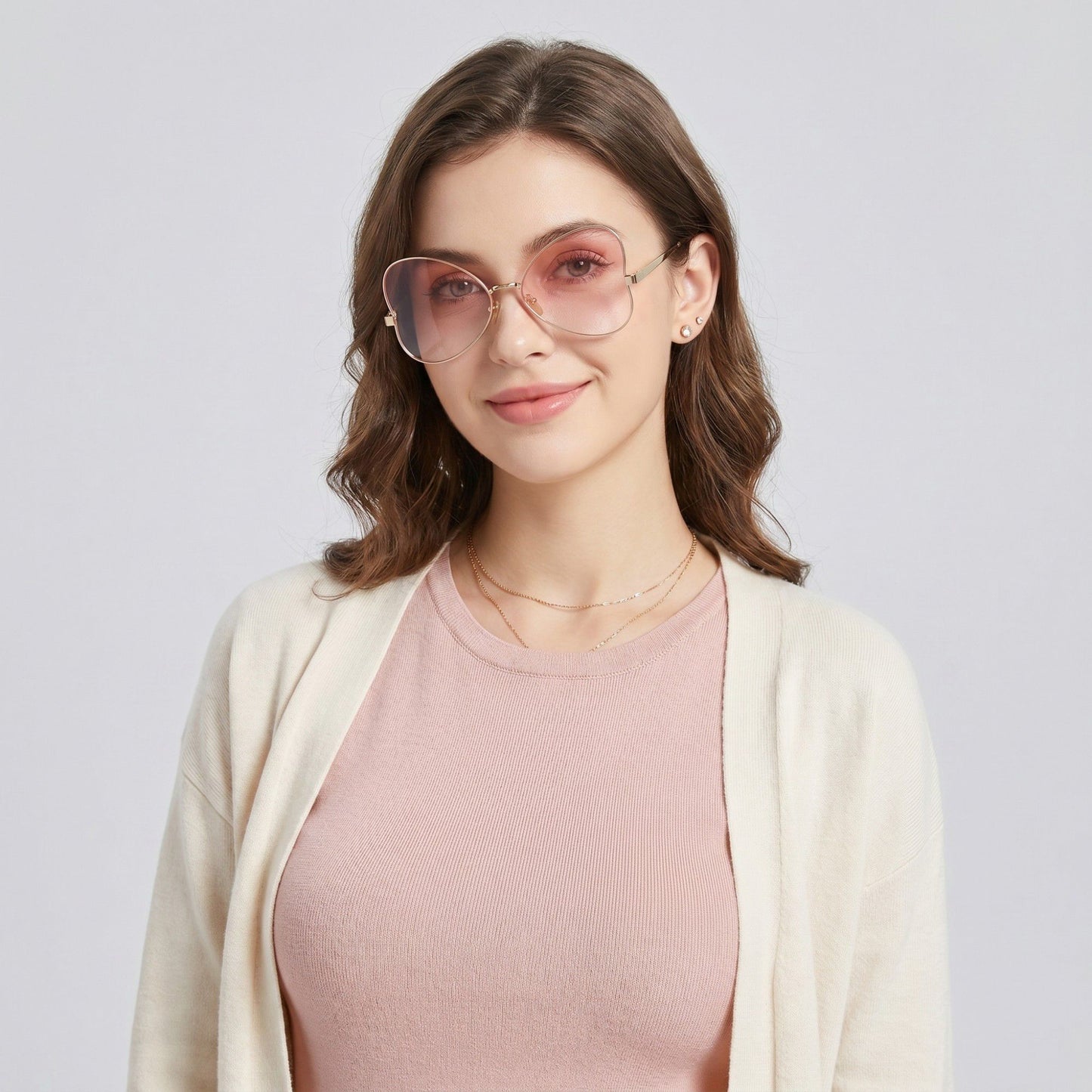 Round Oval Fashion Polarized Sunglasses with Lightweight Metal Frame and Gradient Lenses