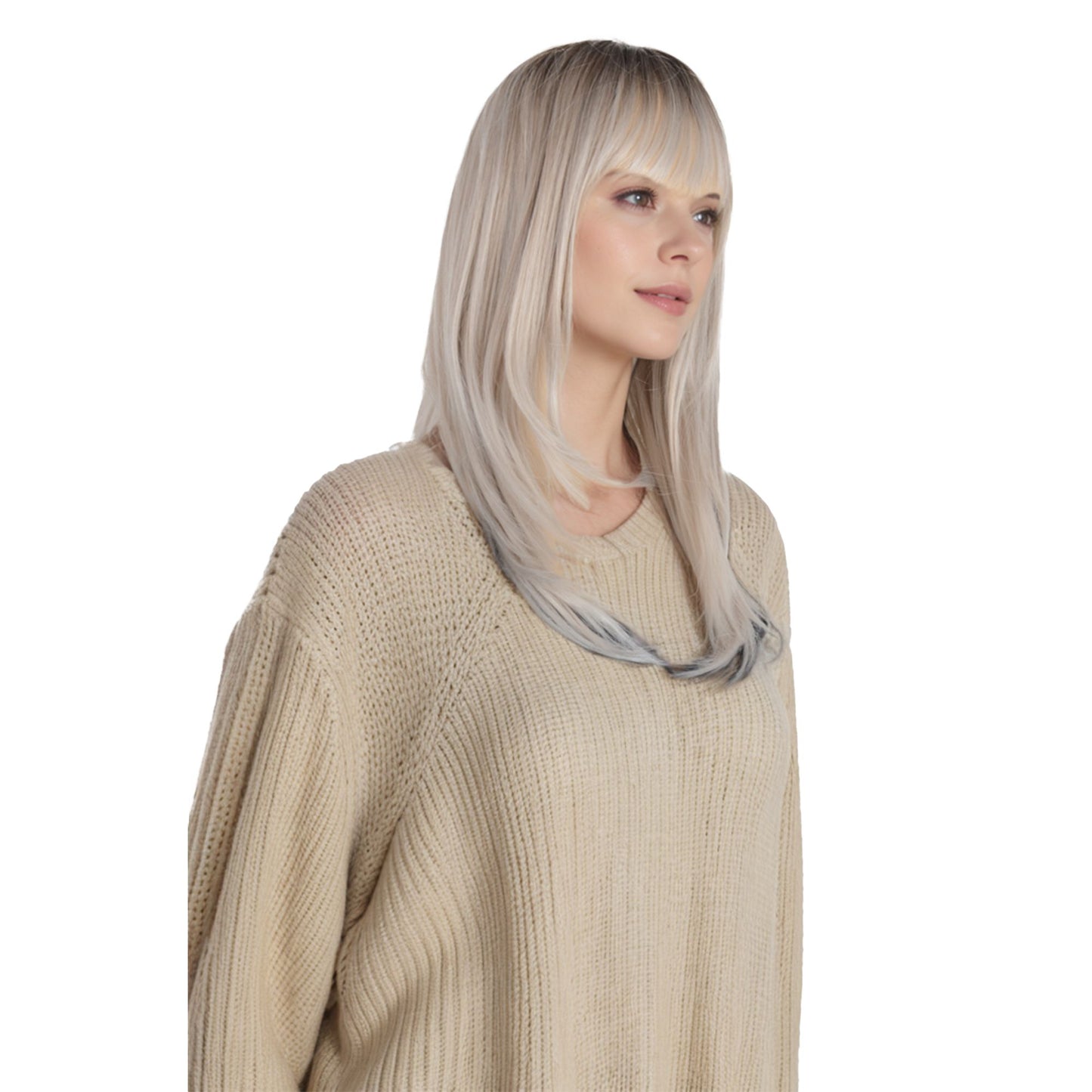 Long Straight Wig with Bangs Heat-Resistant Synthetic Hair Adjustable Cap