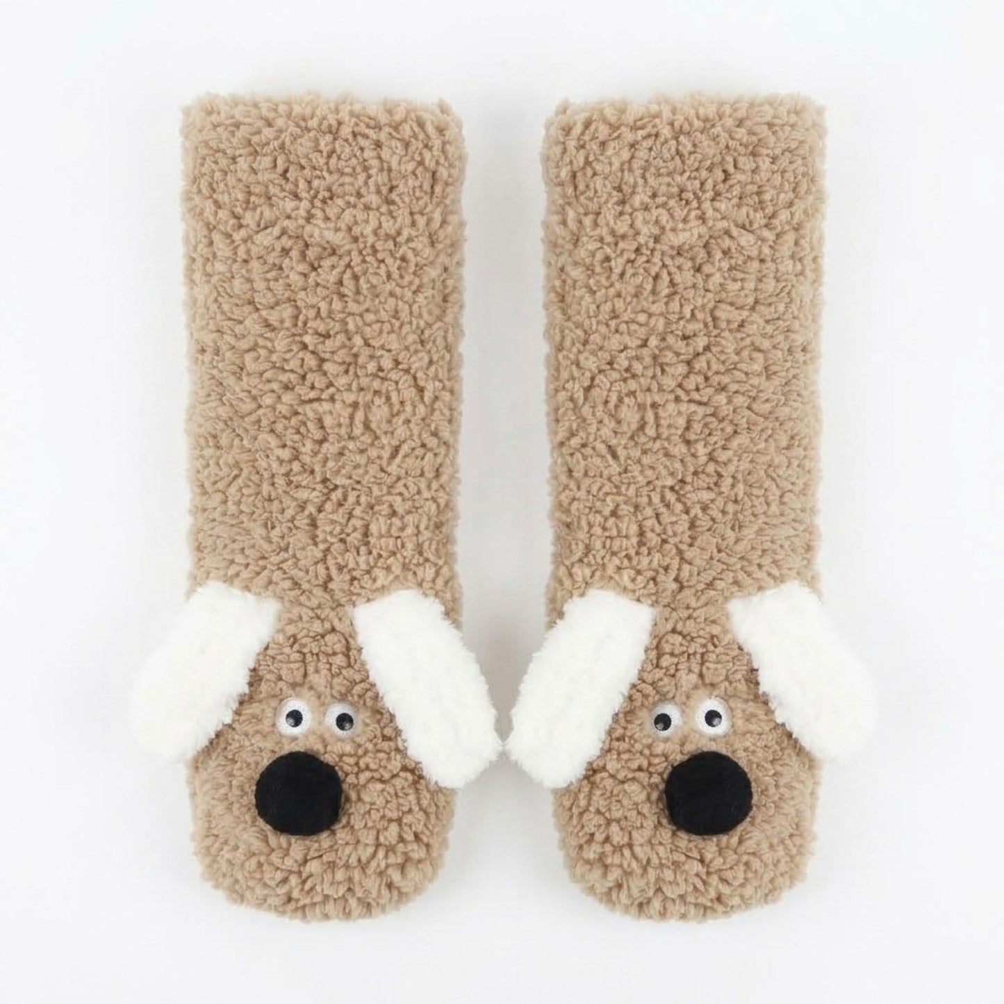 Fuzzy Dog Slipper Socks with 3D Ears US 5-10.5