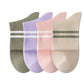 Womens Athletic Crew Socks 4-Pack Ribbed Knit Design Contrast Double Stripe Stretch Comfort Everyday Fit