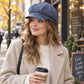 Plaid Newsboy Cap with Paneled Crown and Short Brim