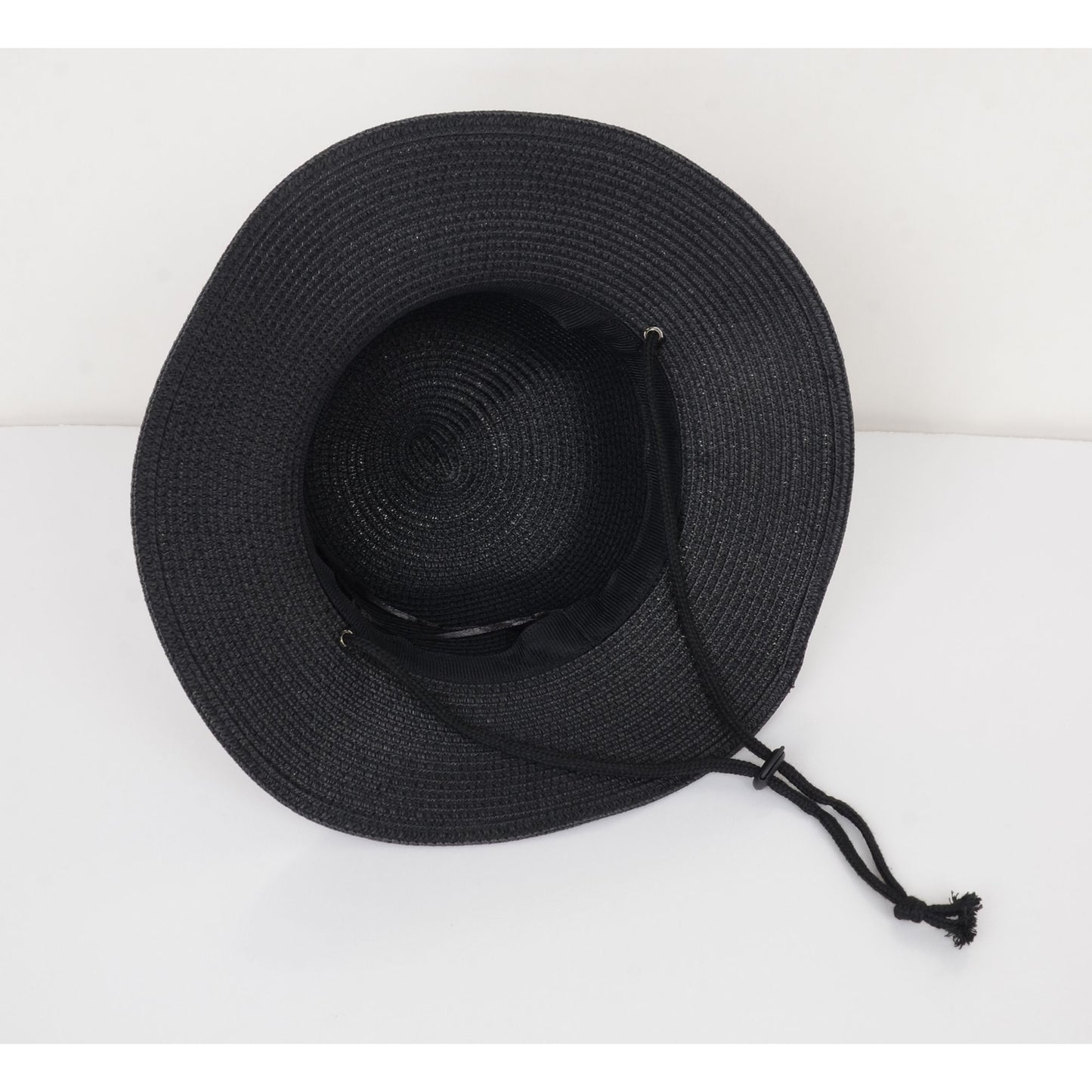 Wide Brim Straw Sun Hat with Chin Strap and Black Cord Detail for Outdoor Protection and Stylish Shade