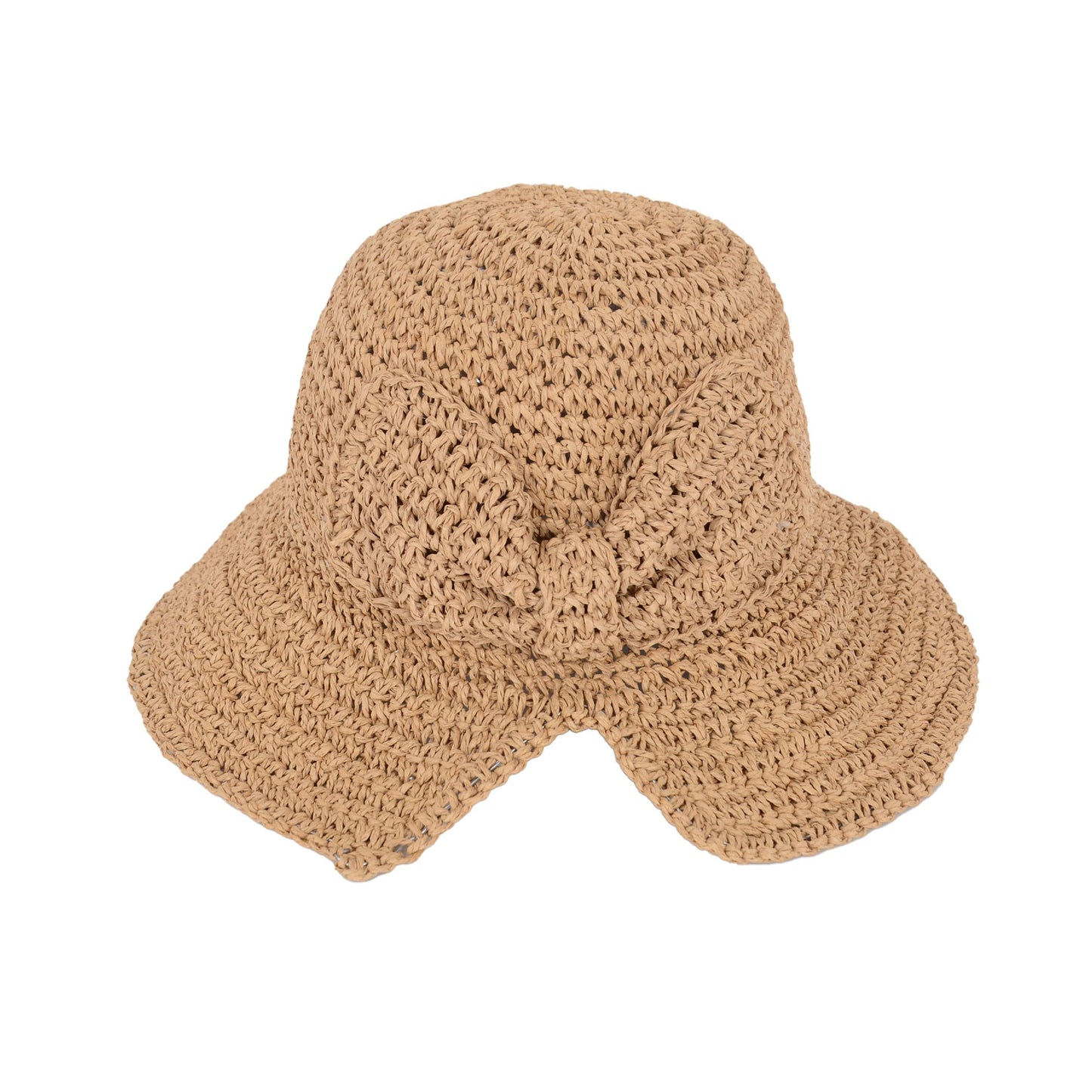 Crochet Raffia Sun Hat with Wide Brim and Bow Detail Foldable Summer Beach Hat for Stylish Sun Protection