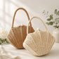 Shell Woven Top Handle Bag with Pearl Button and Detachable Chain Strap