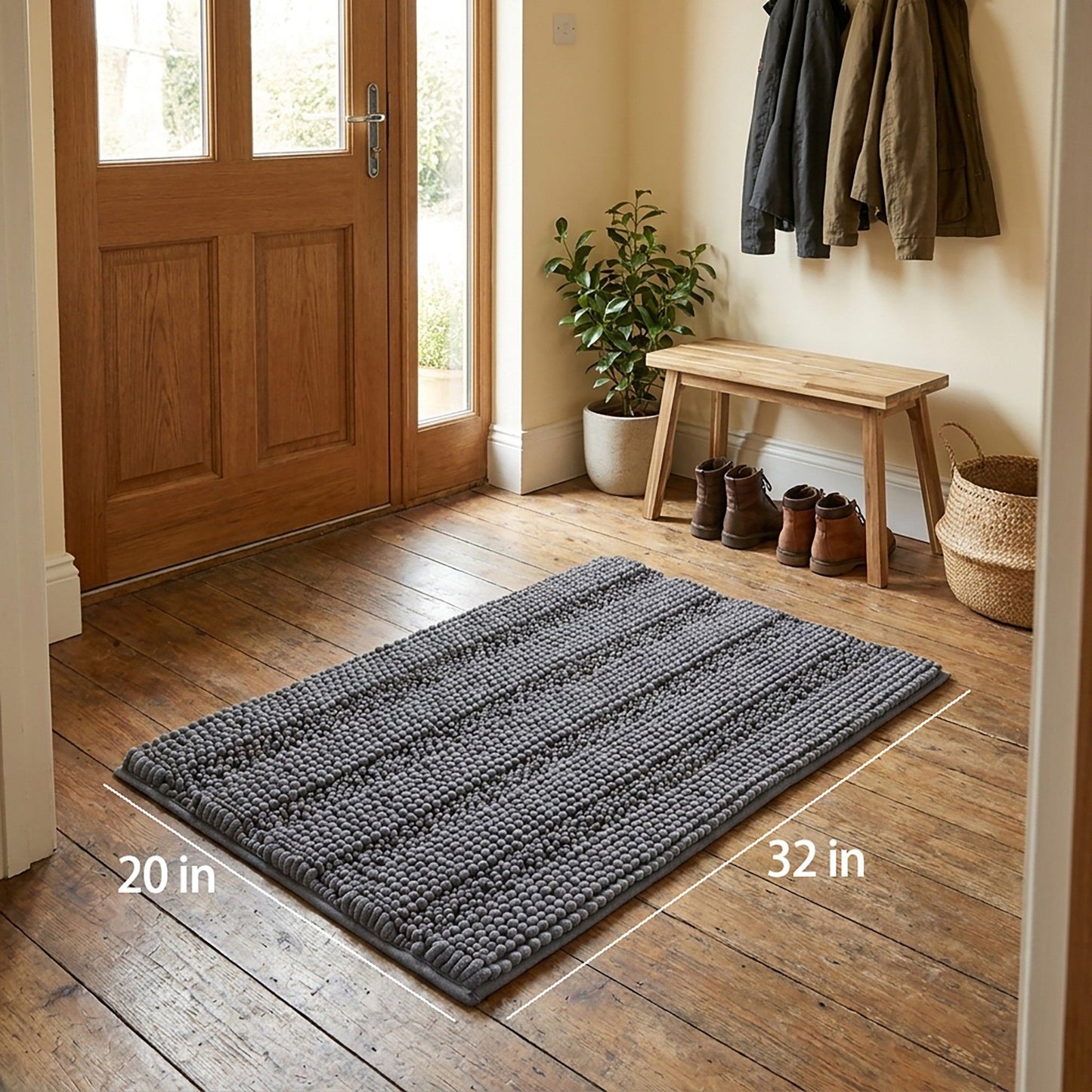 Chenille Bath Mat with Plush Noodle Texture and Non Slip Backing