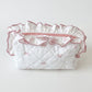 Womens Quilted Bow Print Cosmetic Bag with Ruffle Trim