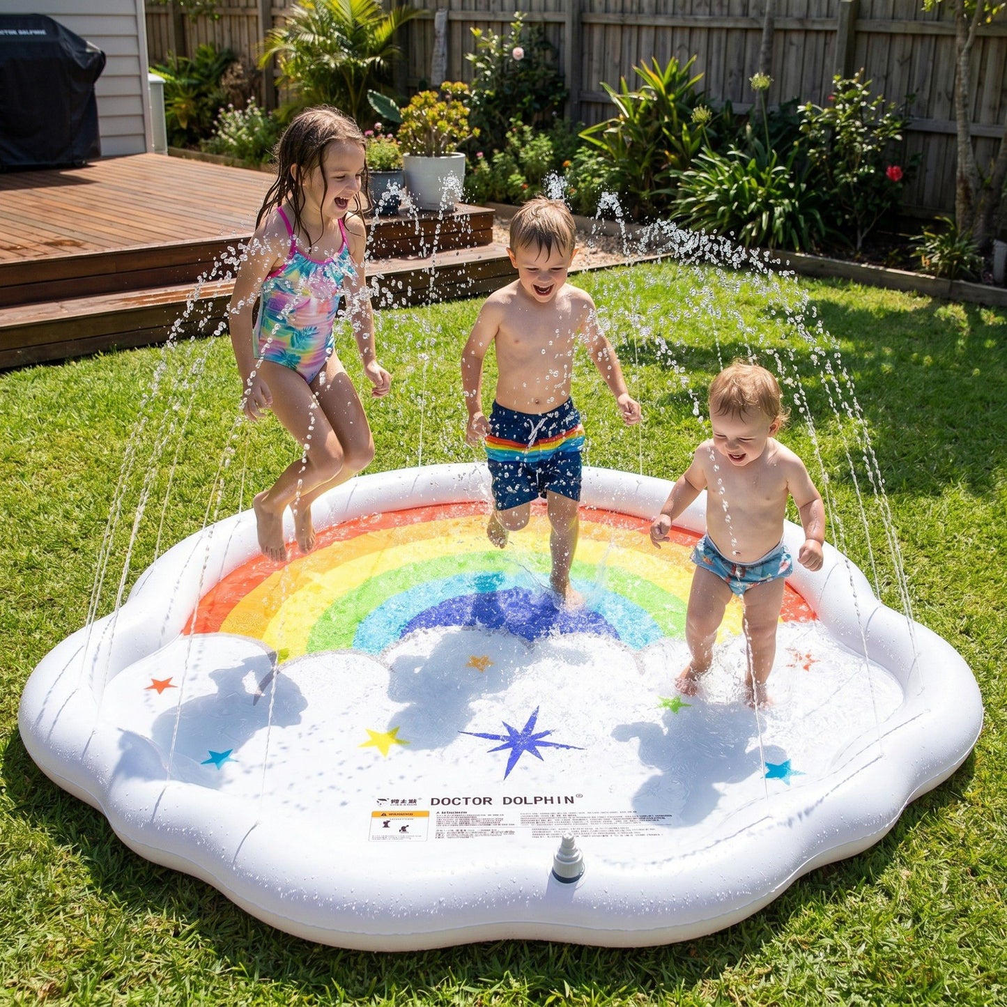 Kids Rainbow Splash Pad Sprinkler Mat with Cloud Shape