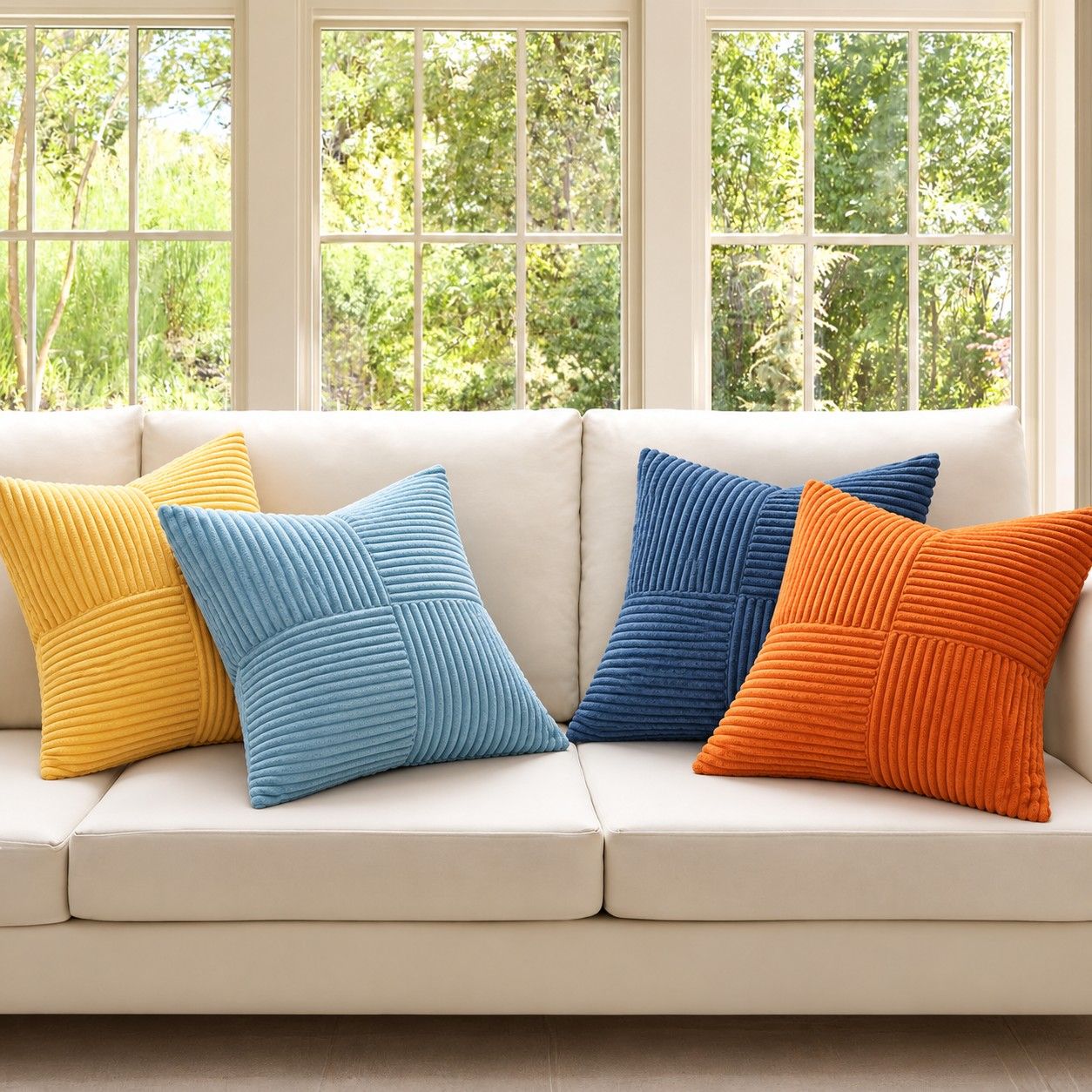4 Pack Patchwork Corduroy Throw Pillow Covers 18 x 18 Inch for Sofa and Bed