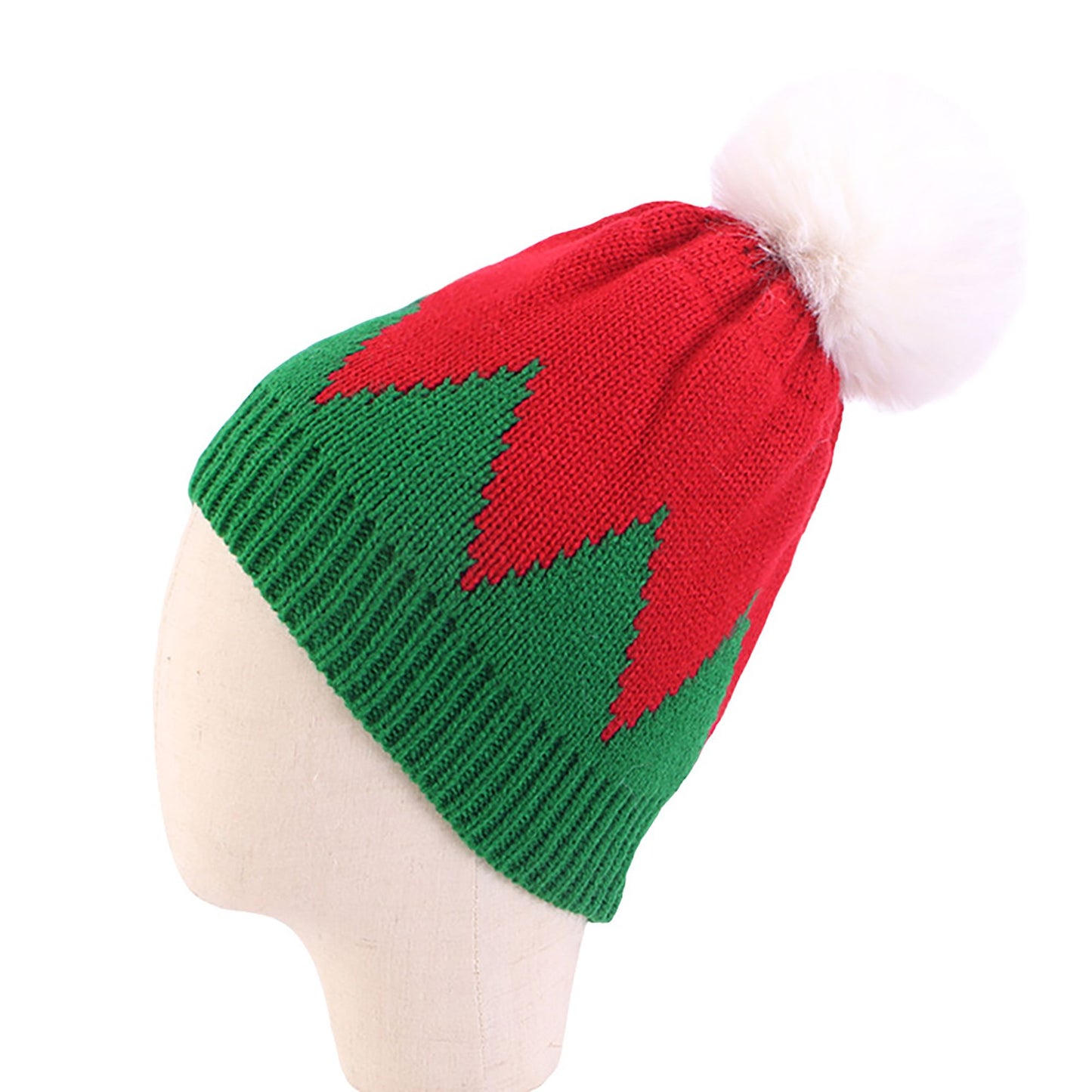 Christmas Beanie Knit Hat with Faux Fur Pom-Pom for Holiday Winter Warmth
