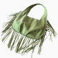 Slouchy Fringe Hobo Shoulder Bag with Tie Closure and Inner Pockets
