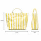 Striped Tote Bag Glossy Coated Large Capacity Shoulder Bag for Travel and Beach