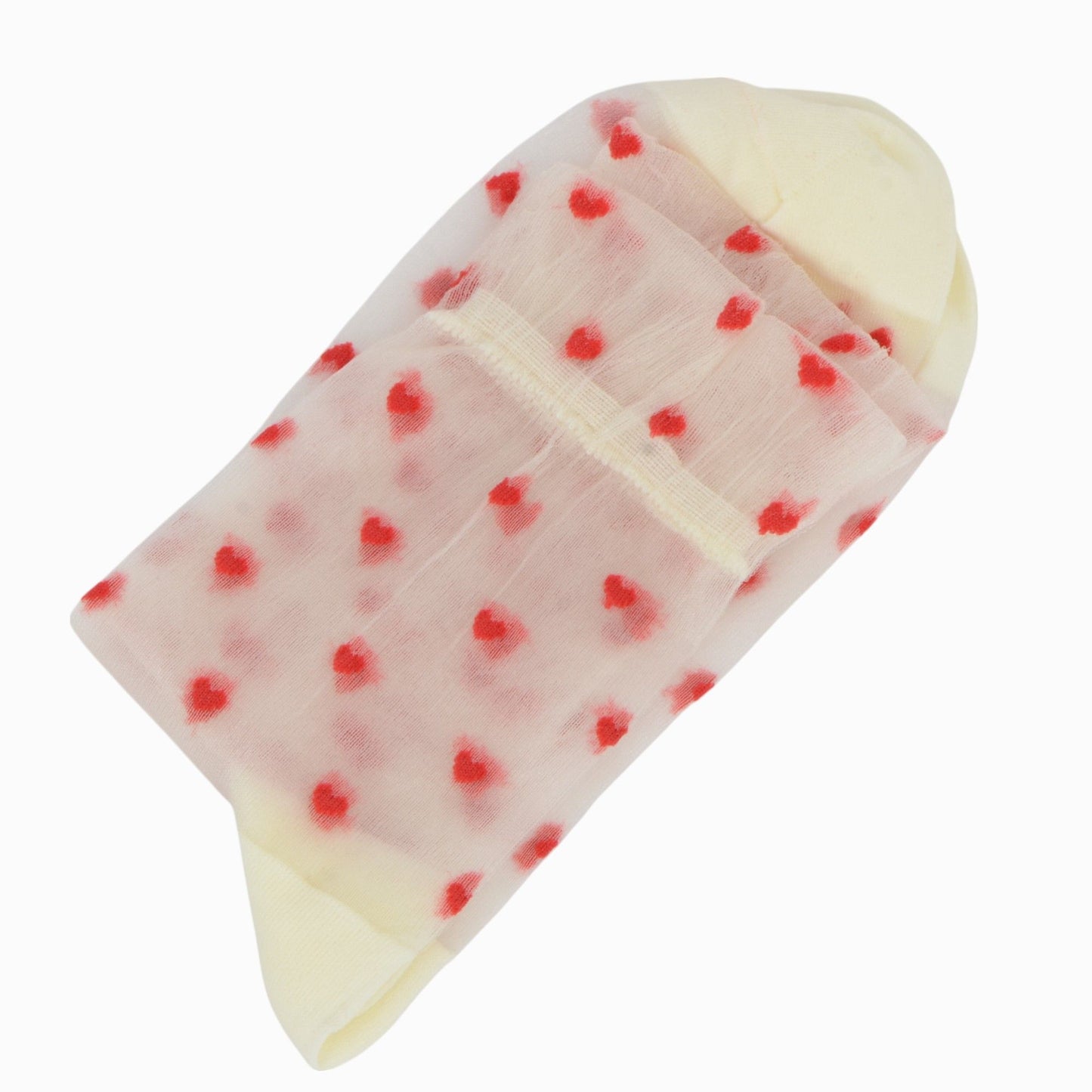 Sheer Crew Socks with Flocked Heart Pattern and Reinforced Toe and Heel 2-Pack