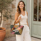 Woven Bamboo Handle Tote Handbag with Whimsical Dachshund Applique, Structured Shape and Roomy Interior