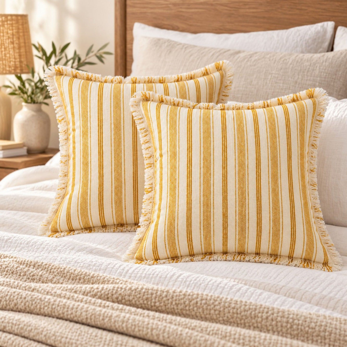 Striped Fringe Decorative Throw Pillow Cover Set of 2