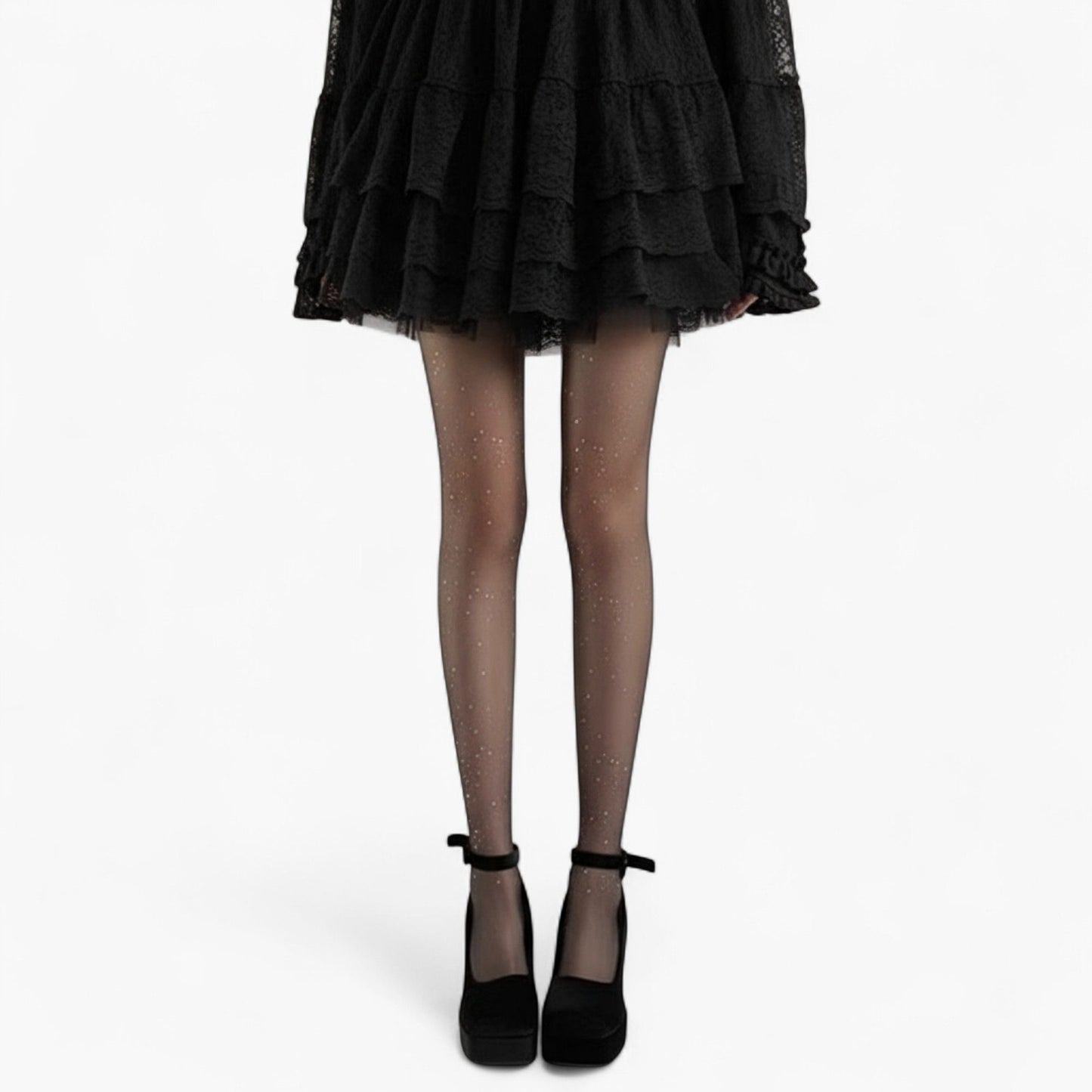 Sheer Glitter Tights with Sparkle Detailing and Stretch Mesh Fit