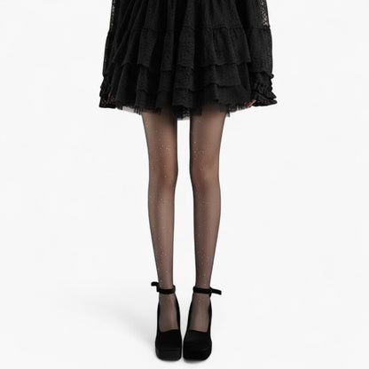 Sheer Glitter Tights with Sparkle Detailing and Stretch Mesh Fit