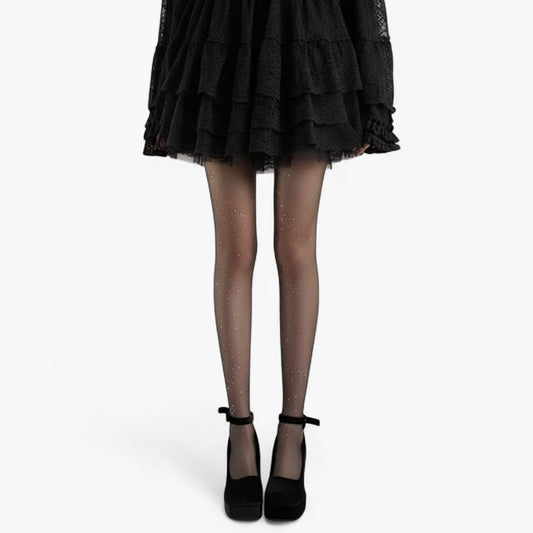 Sheer Glitter Tights with Sparkle Detailing and Stretch Mesh Fit