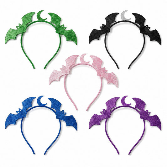 5pc Halloween Bat and Moon Headband Set in Assorted Colors