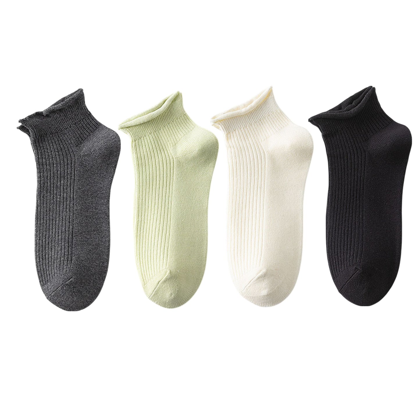 4 Pairs Ultra-Thin Ribbed Ankle Socks Soft Stretch Breathable Design in Multiple Color Combinations