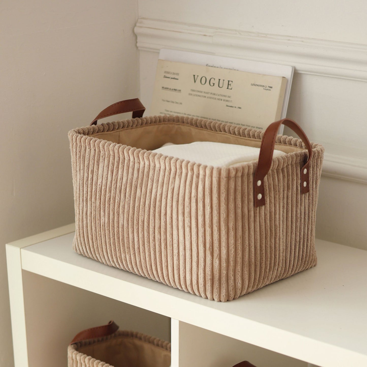 Decorative Storage Basket with Handles Organizer Bin for Shelves Closet Storage Box for Toys Clothes