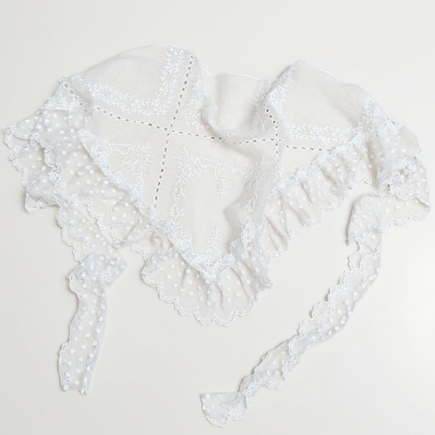 Sheer Lace Embroidered Waist Belt with Scalloped Edge and Tie Detail 59in