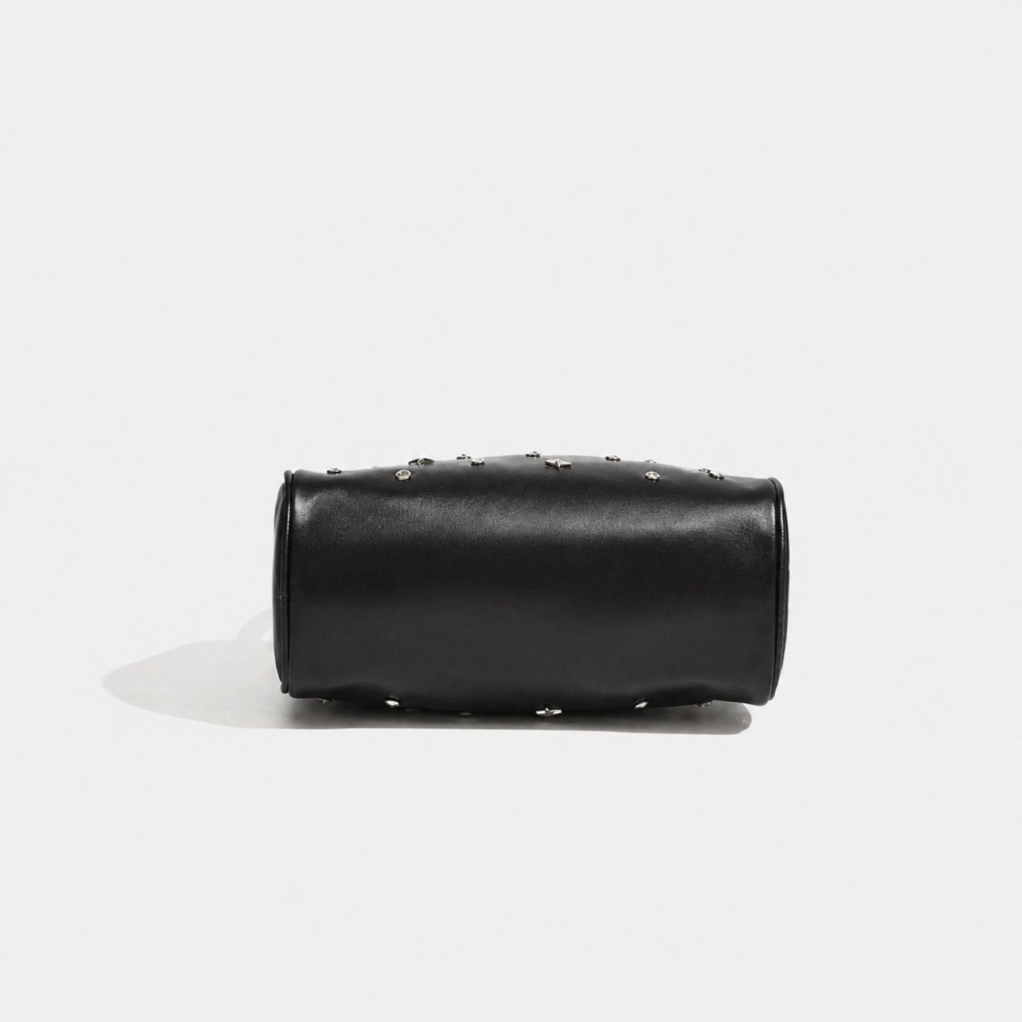 Studded Satin Shoulder Bag with Zip Closure and Interior Pocket