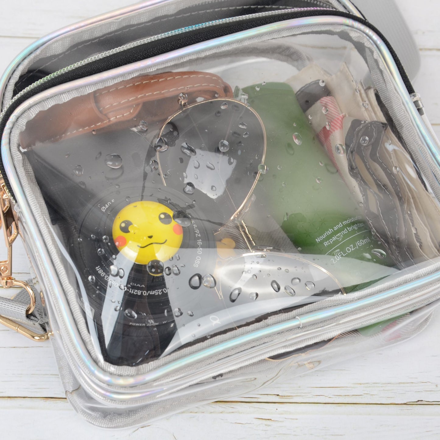 Trendy Clear Transparent Women's Shoulder Bag with Iridescent Trim