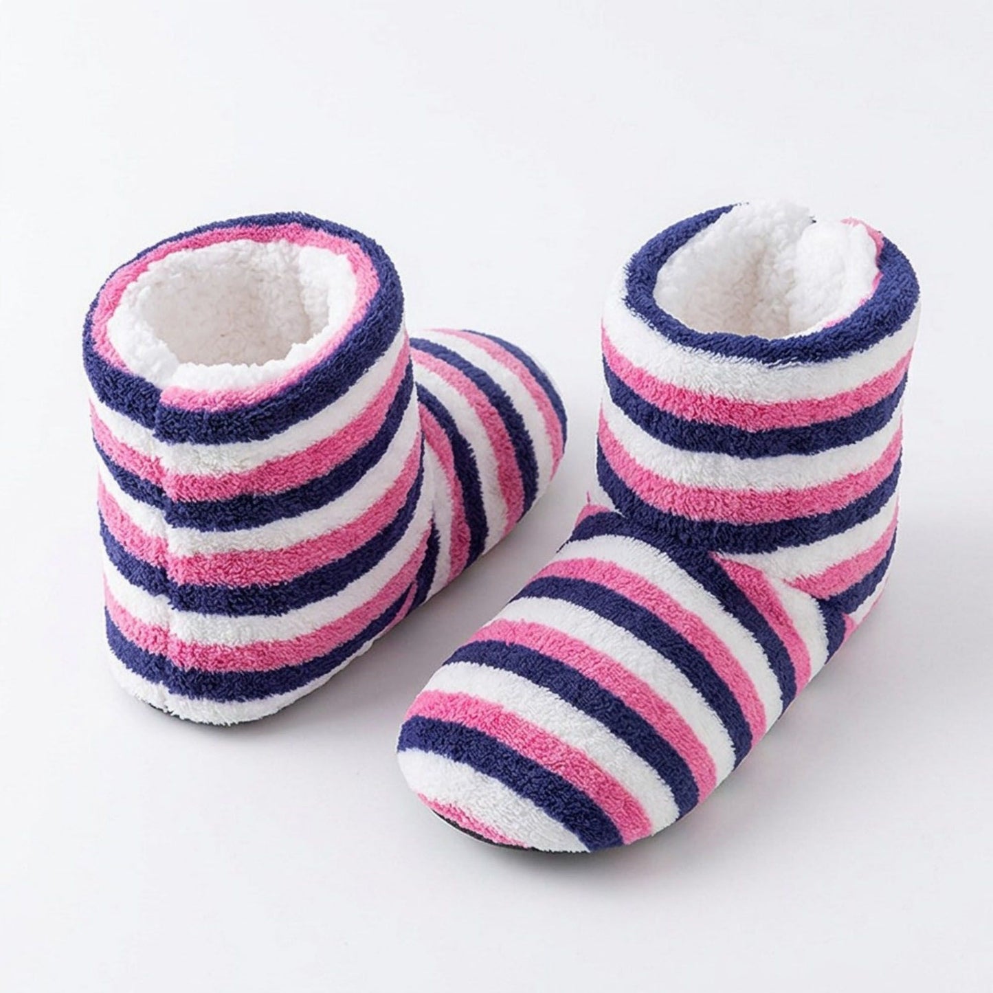 Striped Fuzzy Slipper Boots  US 5-10.5