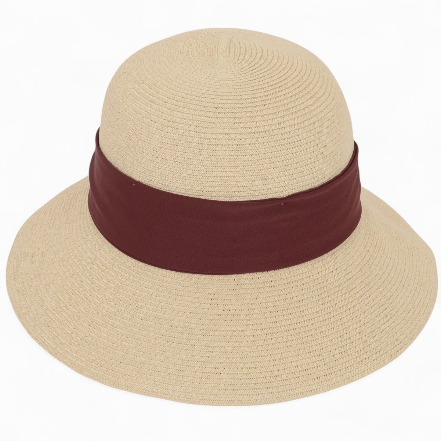 Women's Woven Floppy Sun Hat with Wide Ribbon Knot Detail and Curved Brim
