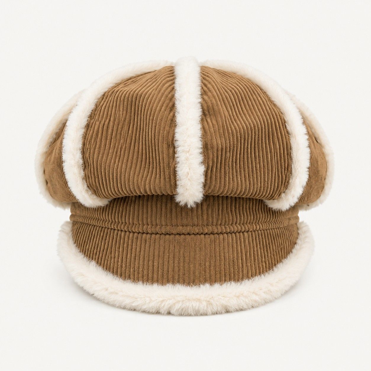 Corduroy Newsboy Cap Faux Fur Trim Baker Boy Hat Warm Casual Style
