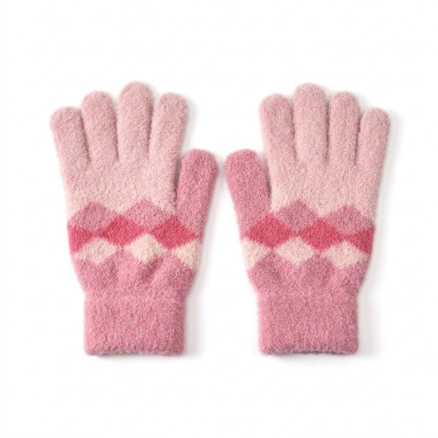 Soft Knit Gloves with Argyle Pattern and Cozy Fuzzy Texture 8.2 x 3.5in