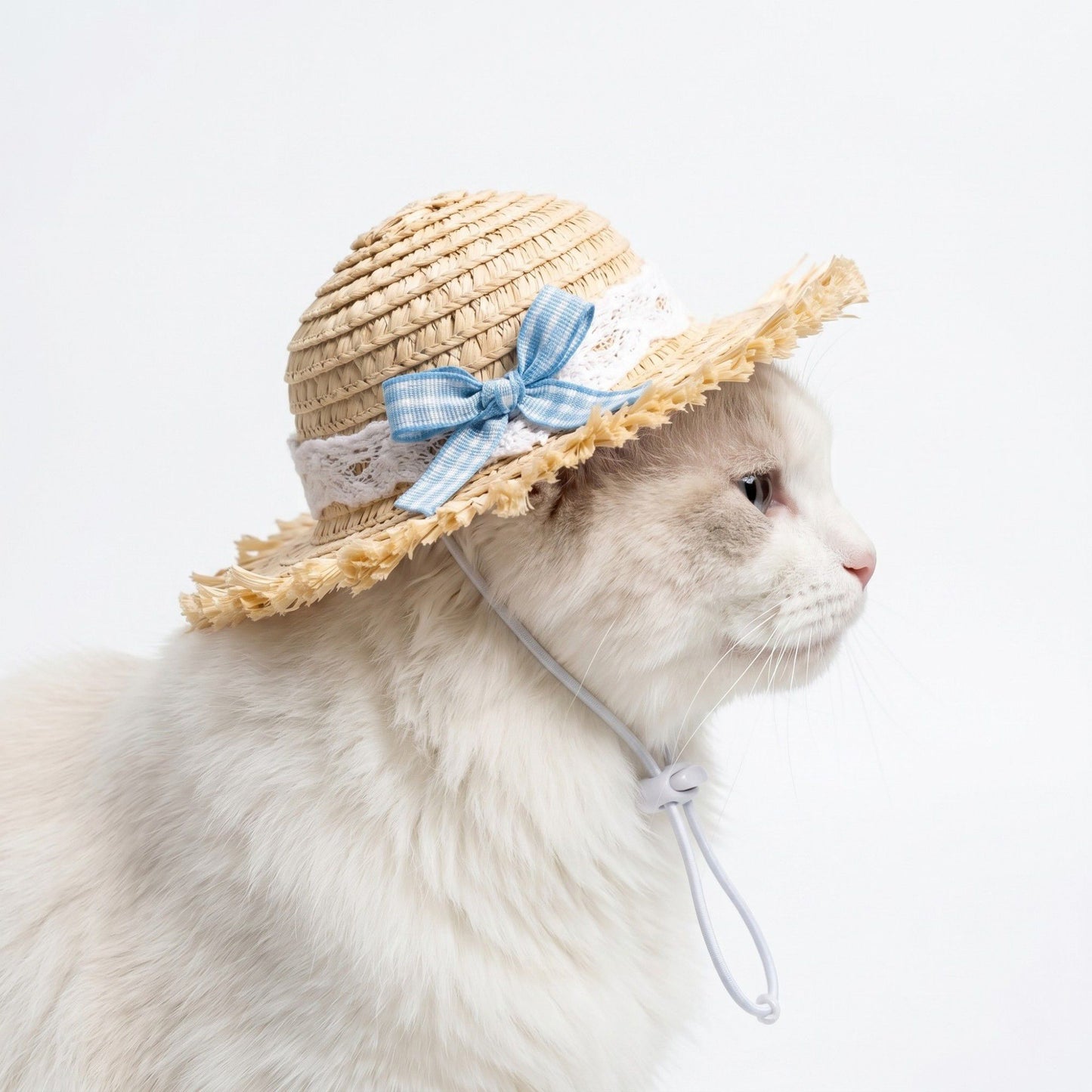 Pet Straw Sun Hat with Lace Trim Bow Adjustable Chin Strap Summer Costume Hat for Cats and Small Dogs