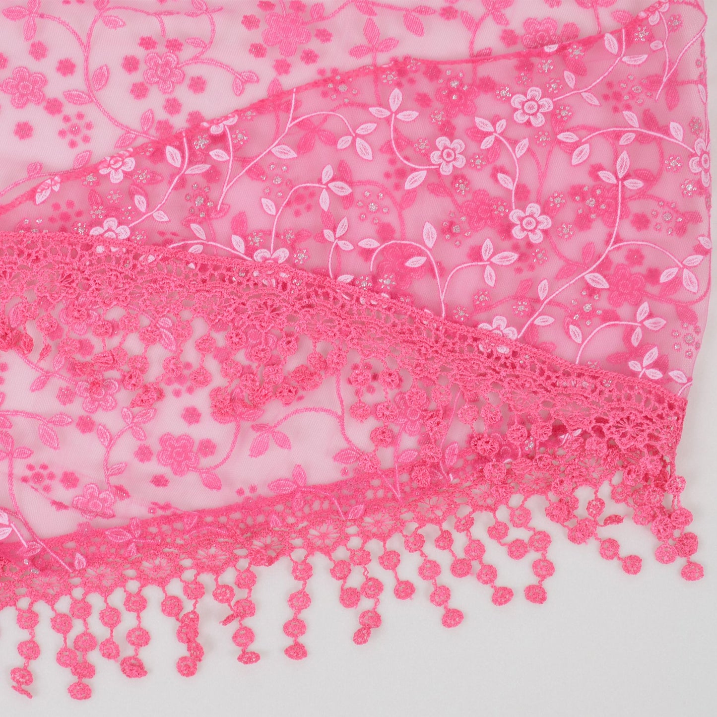 Lightweight Lace Floral Head Scarf Fringe Triangular Shawl