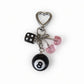 8 Ball Cherry Dice Charm Keychain with Heart Clip Novelty Bag Charm Key Ring Accessory