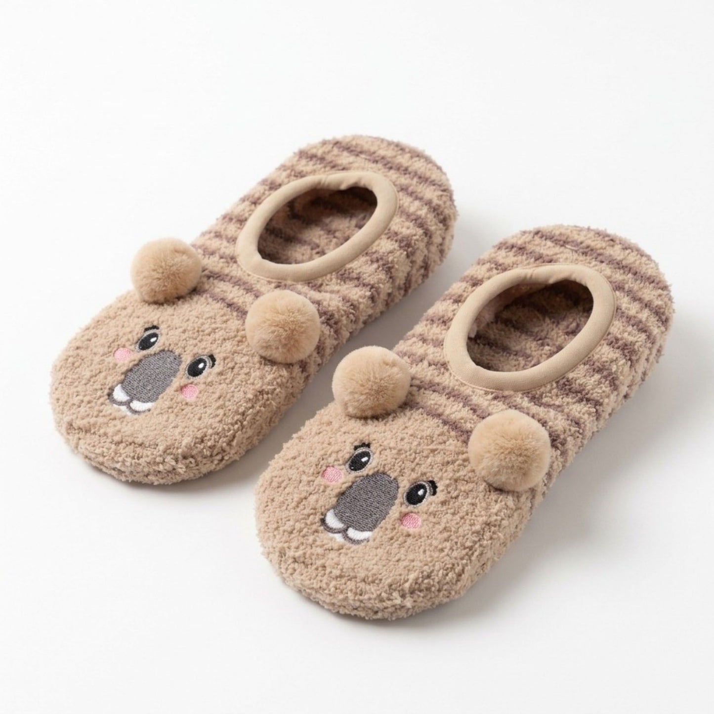 Fuzzy Bear Slipper Socks 2 Pair US 5-10.5