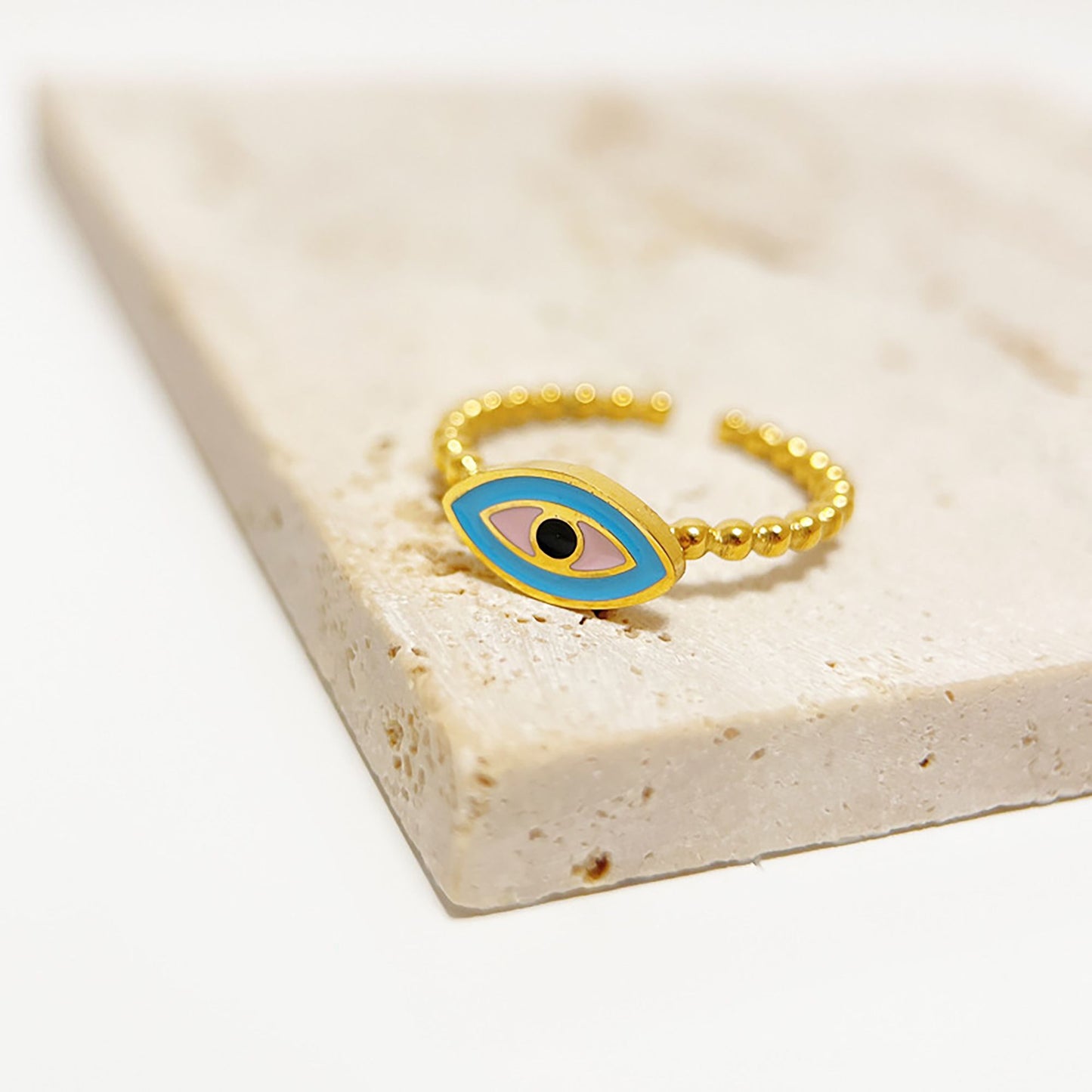 Women's Enamel Evil Eye Ring - Adjustable Statement Ring for Daily & Stylish Wear