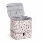 Two-Tier Cosmetic Organizer Bag with Geometric Print Dual Zippers Carry Handle and Interior Pockets