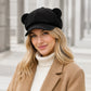 Faux Suede Bear Ear Newsboy Cap Cute Short Brim Baker Boy Hat
