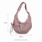 Leopard Print Suede Look Crescent Hobo Shoulder Bag with Zip Closure and Exterior Pocket