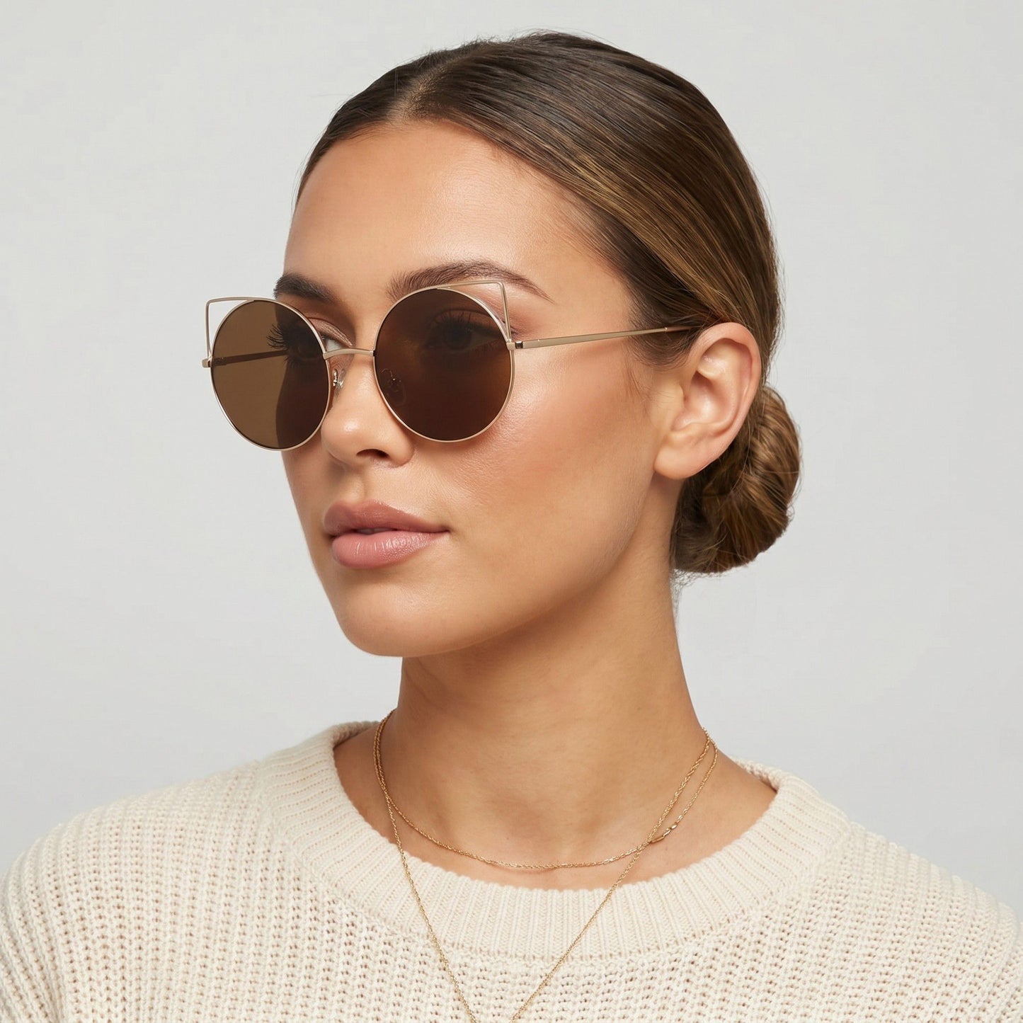 Oversized Mirrored Lens Round Cat Eye Sunglasses Chic Fashion Accessory Trendy Statement Eyewear