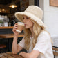Straw Bucket Hat Frayed Edge Wide Brim Sun Hat Summer Beach UV Protection Cap