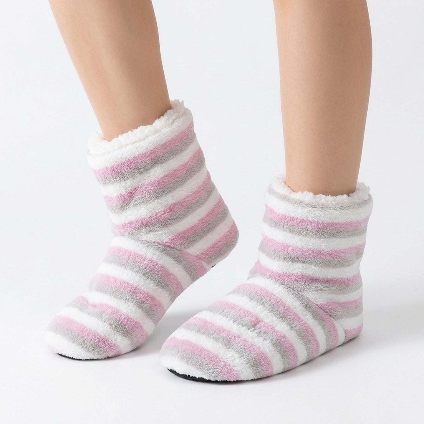 Striped Fuzzy Slipper Boots  US 5-10.5