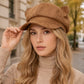 Faux Suede Bear Ear Newsboy Cap Cute Short Brim Baker Boy Hat