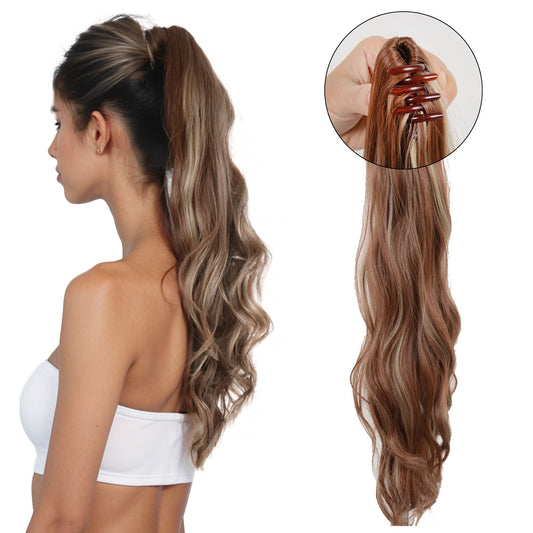 Claw Clip Ponytail Extensions for Women 22 Inch Long Wavy Fluffy Synthetic Ponytail Hairpiece