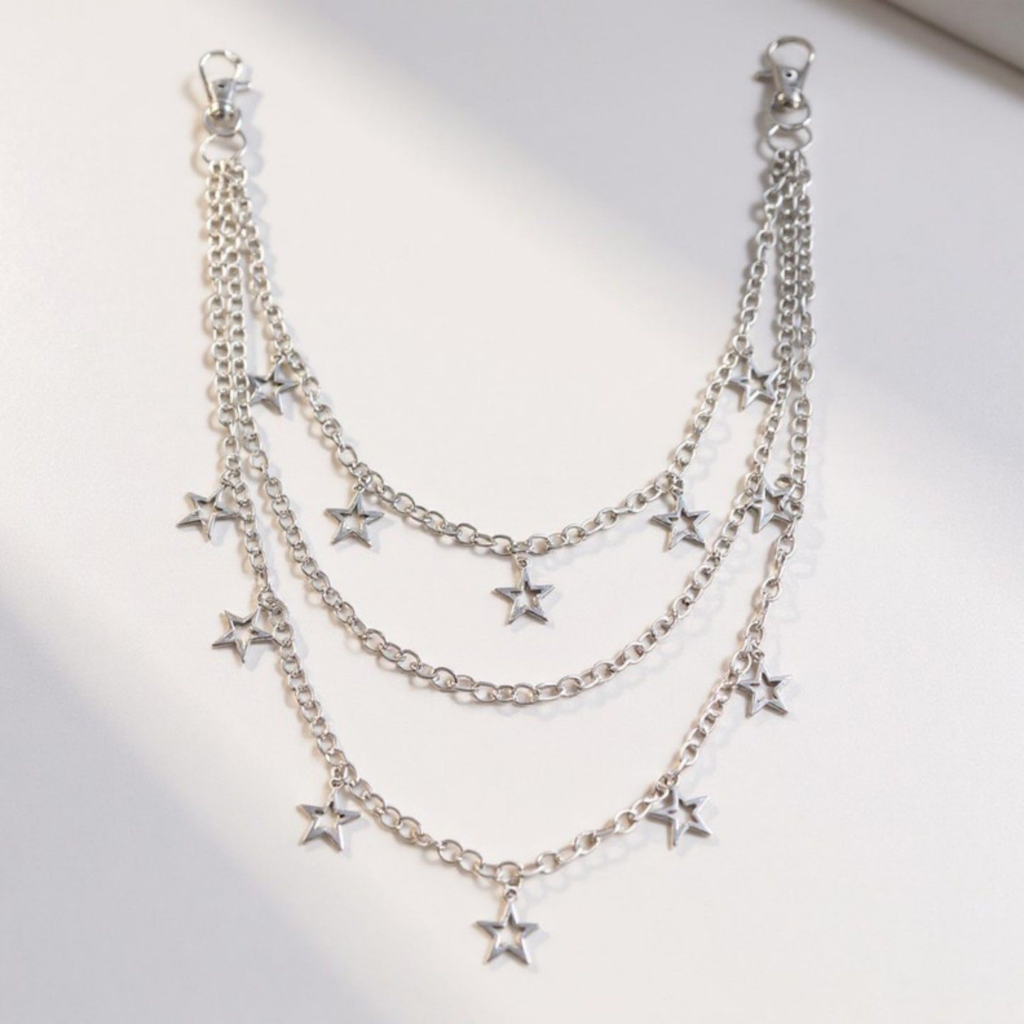 Star Charm Multi-Layer Chain Belt with Metal Loops and Punk-Inspired Drape Design 25in