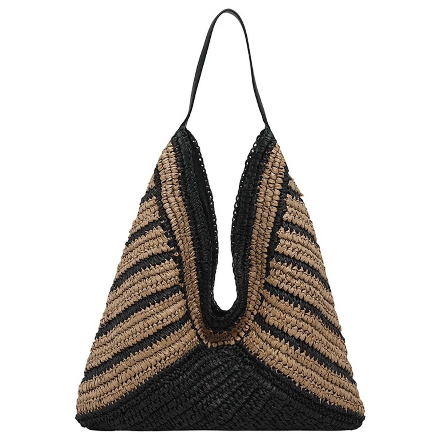 Woven Crochet Hobo Bag with Striped Pattern Slouchy Shoulder Handbag Lightweight Knit Tote