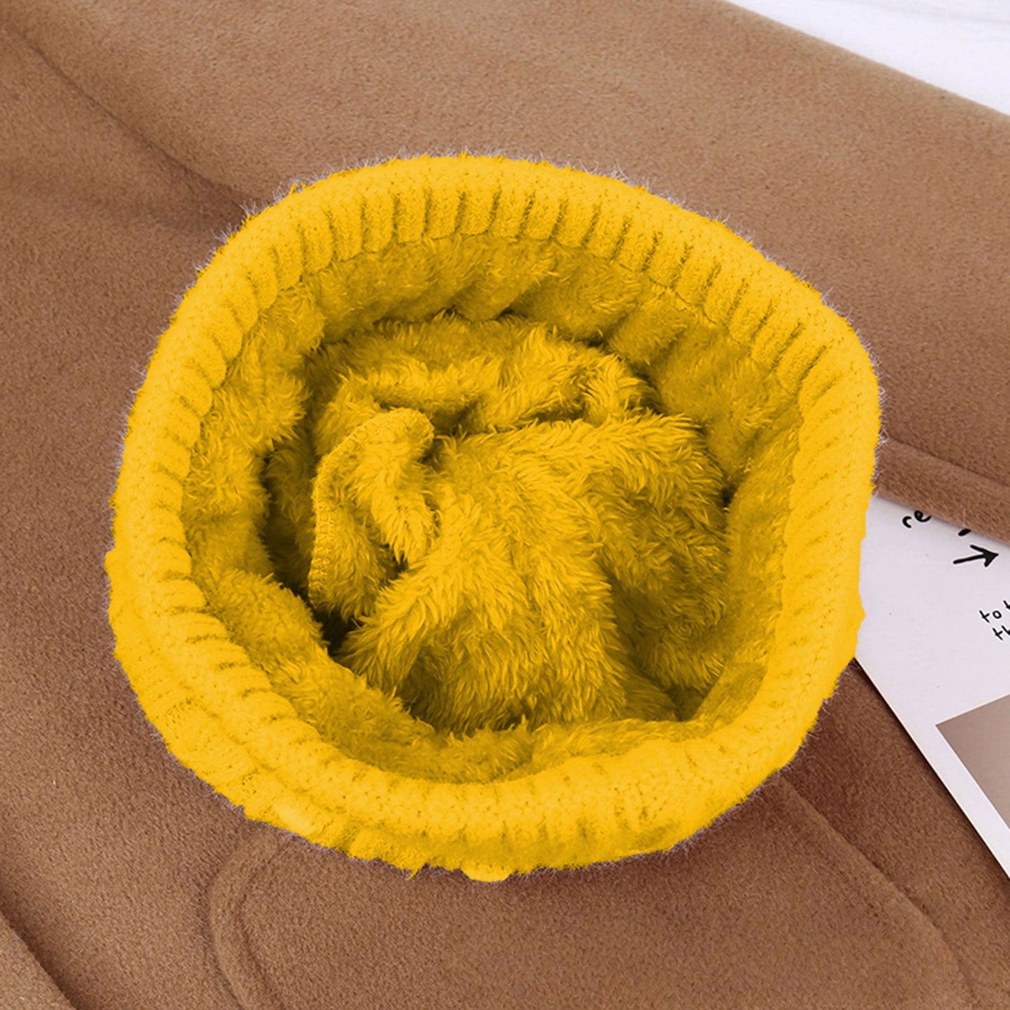 Knit Beanie with Large Faux Fur Pom-Pom - Winter Hat with Embroidered Accents
