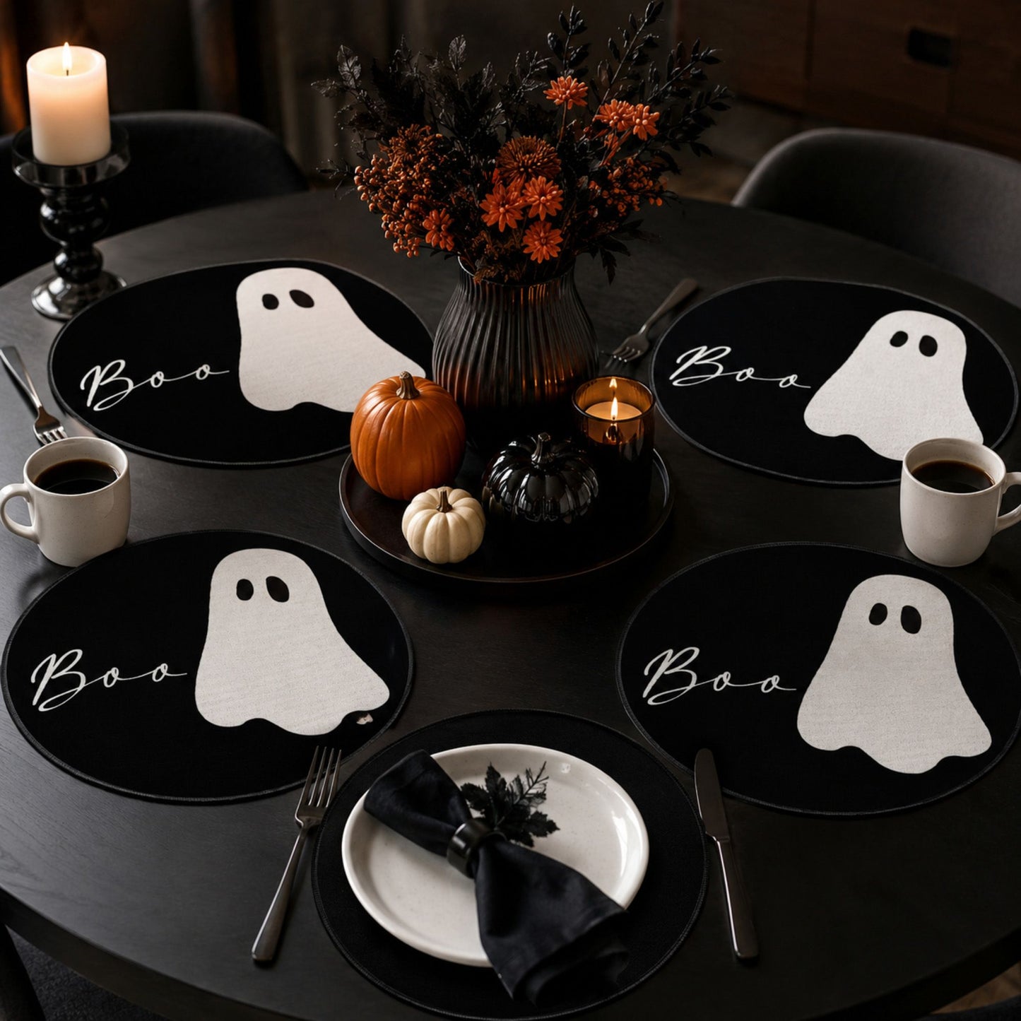 Halloween Ghost Round Placemat Heat Insulation Table Mat Set of 4